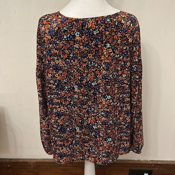 J Crew black floral long sleeve blouse Size M EUC - Picture 5 of 10